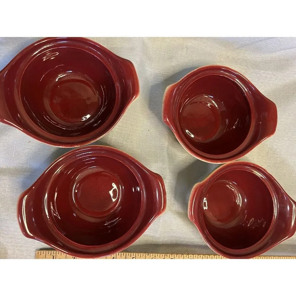 Vintage‎ Hull Oven Proof 5.5 inch Casserole Dish w/ Lids- (4) yellow/burgundy